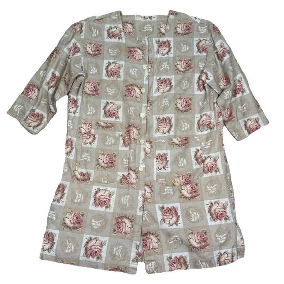 VTG GIANNA ROSE Artist Gardening Smock Jacket Women's One Size Floral Rose Beige - Picture 1 of 9
